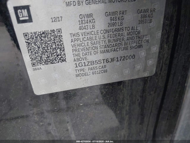 Chevrolet lfv - direct injection, variable valve timing, gen 1 2018 1G1ZB5ST6JF172000 Image 9