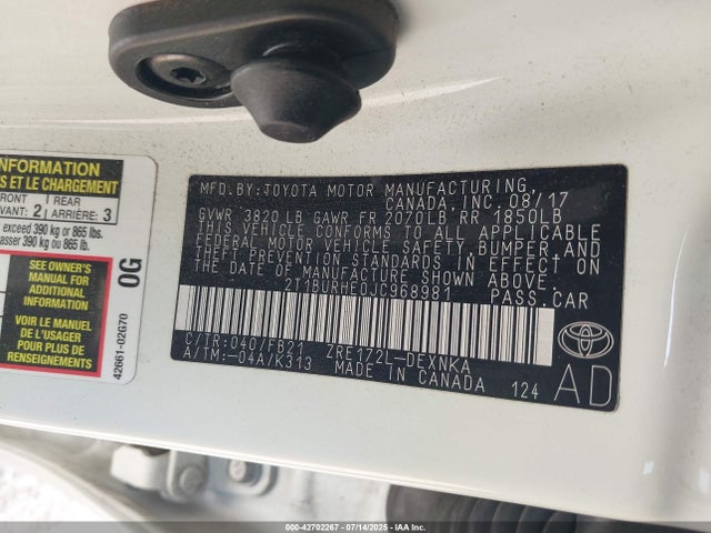 Toyota 2zr-fe 2018 2T1BURHE0JC968981 Image 9