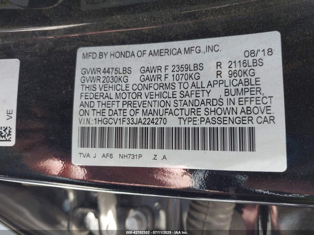 1HGCV1F33JA224270 Honda l15be