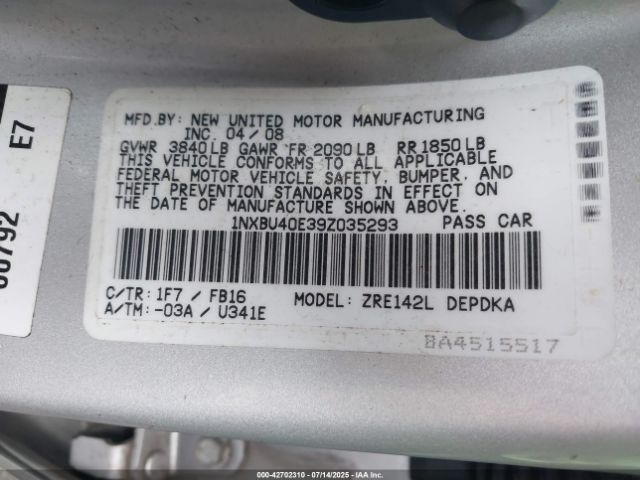2009 TOYOTA COROLLA 1NXBU40E39Z035293 Photo 8