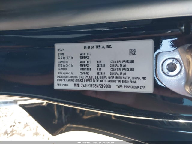 2022 TESLA MODEL 3 5YJ3E1EC3NF209068 Photo 8