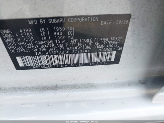 Subaru 2020 2020 4S3GTAB66L3733704 Image 9