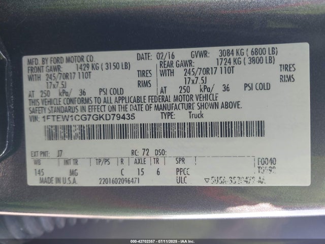 Ford 2016 2016 1FTEW1CG7GKD79435 Image 9