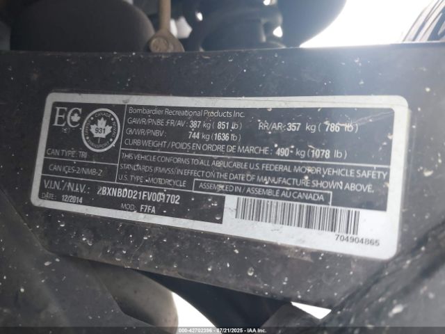 2015 CAN-AM SPYDER ROADSTER 2BXNBDD21FV001702 Photo 9