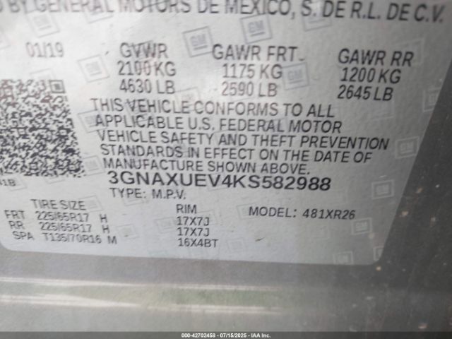 2019 CHEVROLET EQUINOX 3GNAXUEV4KS582988 Photo 8