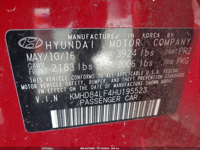 KMHD84LF4HU195523 Hyundai 2017