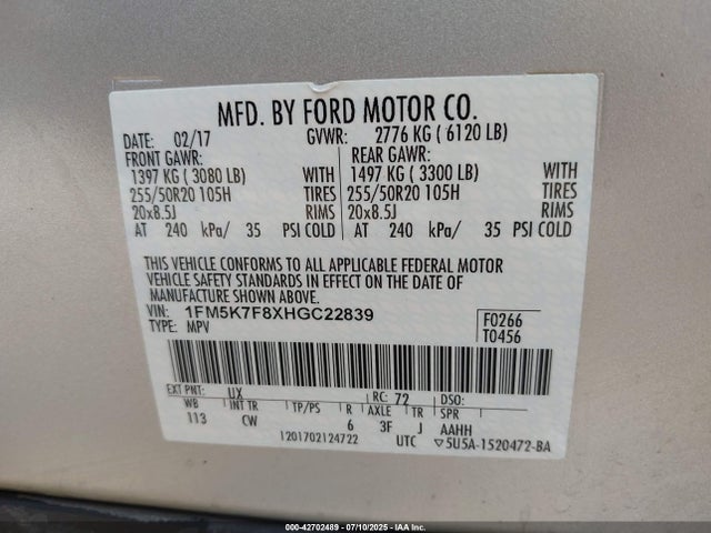 1FM5K7F8XHGC22839 Ford 3.5l ti-vct