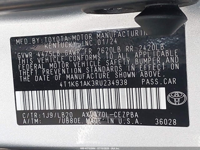4T1K61AK3RU234938 Toyota a25a-fks