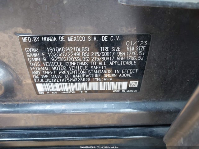 3CZRZ1H75PM728628 Honda k20z5
