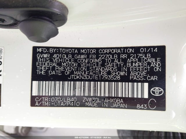 Toyota 2zr-fxe+3jm 2014 JTDKN3DU1E1793528 Image 9