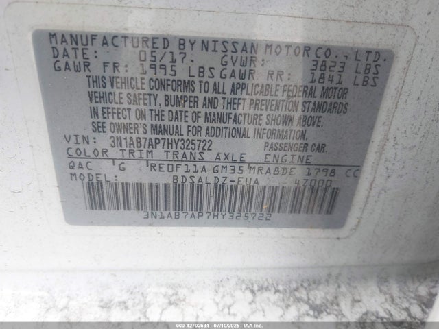 3N1AB7AP7HY325722 Nissan 2017