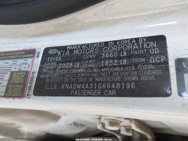 KNADM4A31G6648196 KIA RIO LX