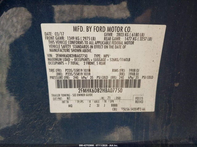 2FMHK6D82HBA07750 Ford Flex Limited
