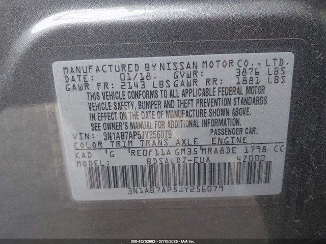 3N1AB7AP5JY256079 Nissan Sentra