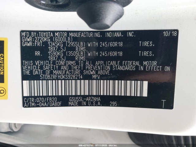 5TDBZRFH0KS928214 Toyota 2gr-fks