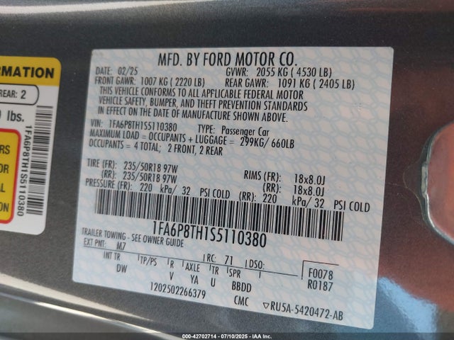 Ford 4v 2025 1FA6P8TH1S5110380 Image 9