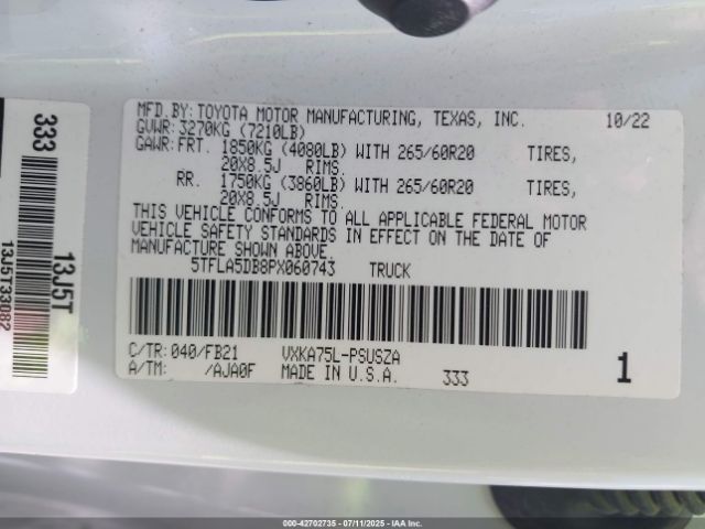 2023 TOYOTA TUNDRA 5TFLA5DB8PX060743 Photo 8