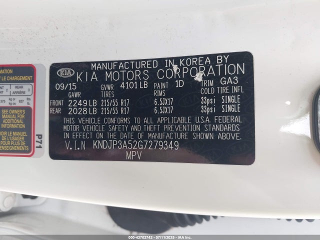 KNDJP3A52G7279349 KIA dohc gdi nu
