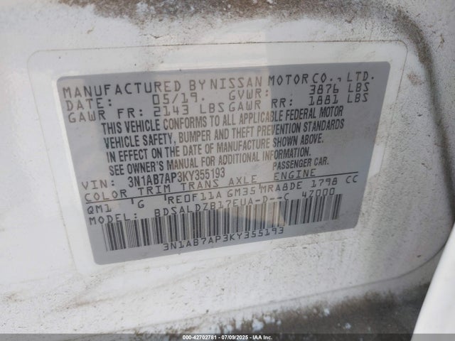 Nissan 2019 2019 3N1AB7AP3KY355193 Image 9