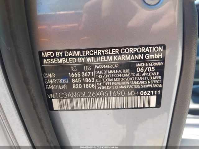 2006 CHRYSLER CROSSFIRE 1C3AN65L26X061690 Photo 8