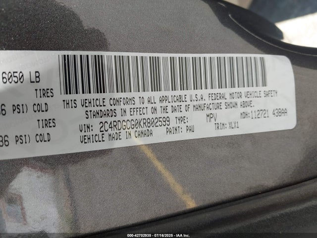 2C4RDGCG0KR802599 Dodge Grand Caravan
