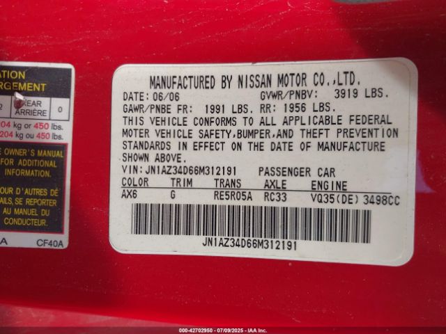 2006 NISSAN 350Z JN1AZ34D66M312191 Photo 8