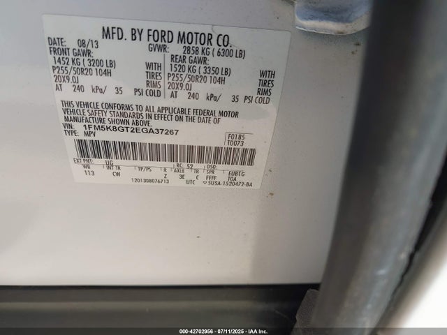 1FM5K8GT2EGA37267 Ford 2014