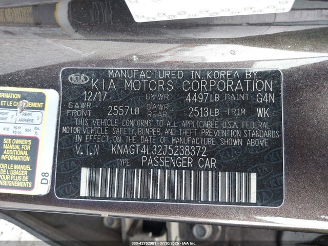 KNAGT4L32J5238372 KIA Optima Lx