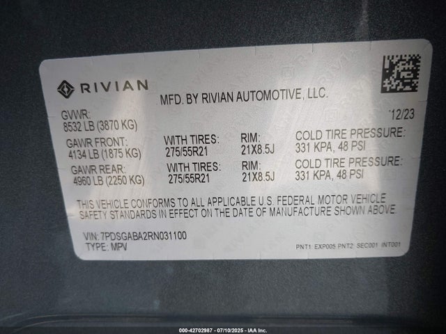 Rivian R1s 2024 7PDSGABA2RN031100 Image 9