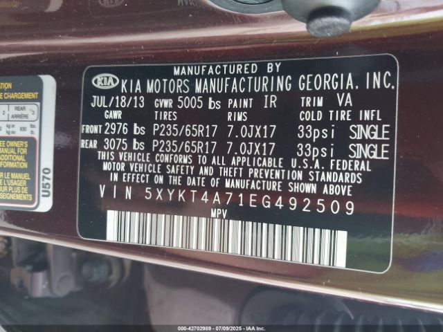2014 KIA SORENTO 5XYKT4A71EG492509 Photo 8
