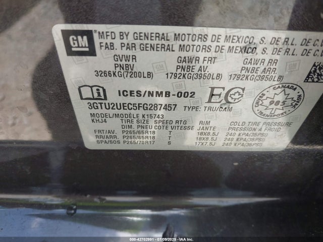 3GTU2UEC5FG287457 GMC l83 - vvt, active fuel management, aluminum