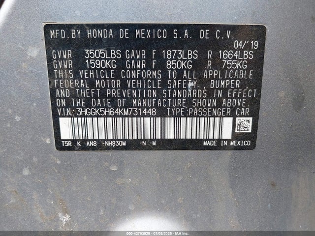 3HGGK5H64KM731448 Honda l15b1