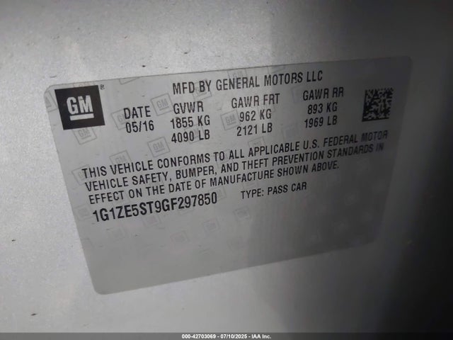 1G1ZE5ST9GF297850 Chevrolet lfv - di: direct injection, vvt, gen1 gmna