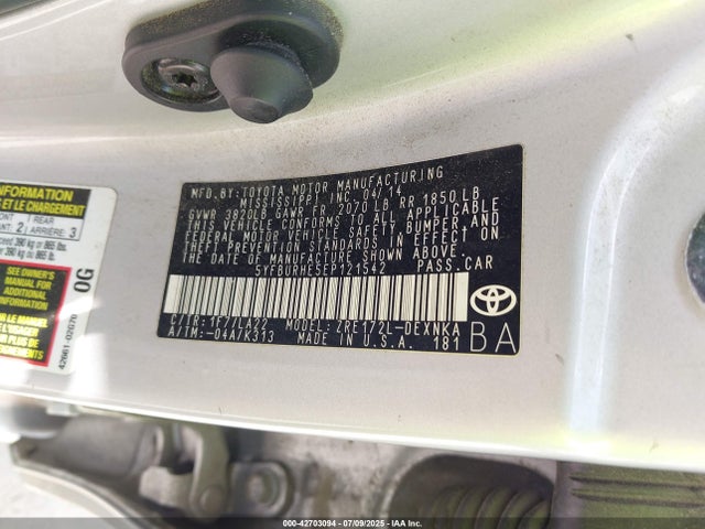 5YFBURHE5EP121542 Toyota 2zr-fe