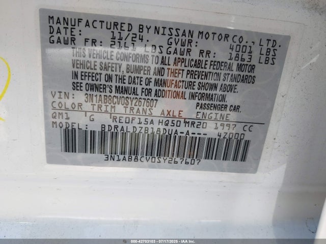 3N1AB8CV0SY267607 Nissan 2025