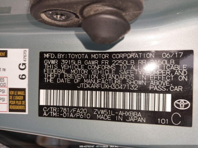 2017 TOYOTA PRIUS JTDKARFUXH3047132 Photo 8