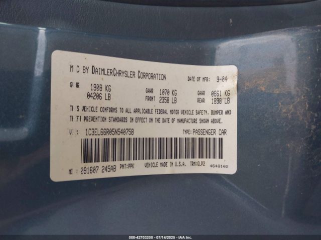 2005 CHRYSLER SEBRING 1C3EL66R05N540758 Photo 8