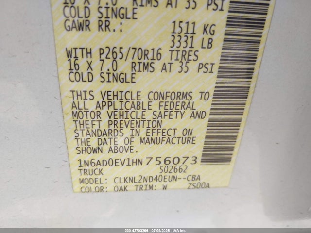 1N6AD0EV1HN756073 Nissan Frontier