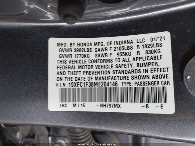 19XFC1F38ME204146 Honda l15b7