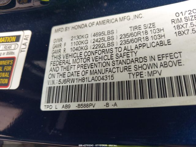 2020 HONDA CR-V 5J6RW1H81LA004315 Photo 8