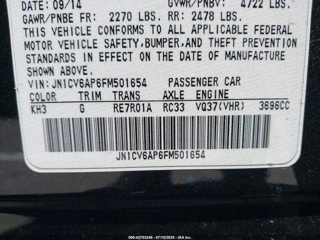 Infiniti 2015 2015 JN1CV6AP6FM501654 Image 9