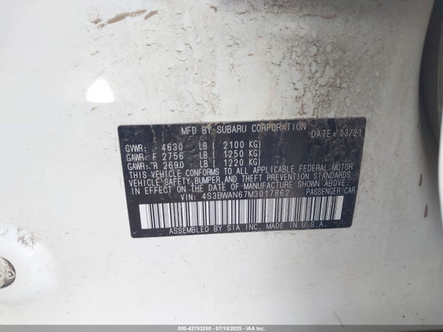 Subaru 2021 2021 4S3BWAN67M3017862 Image 9