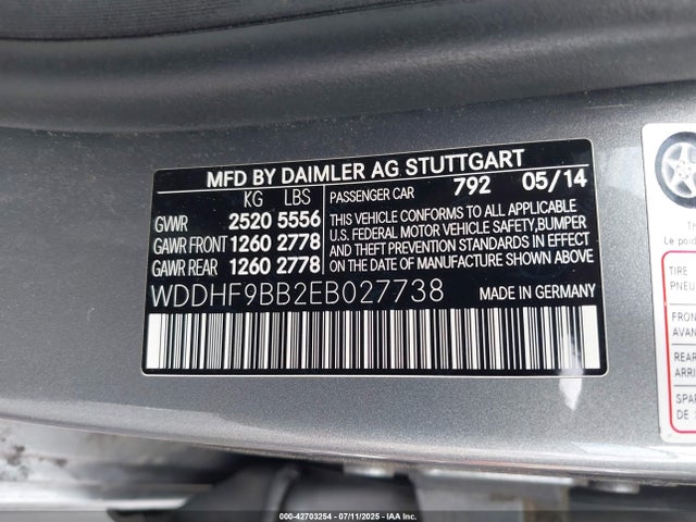 42703254 :رقم المزاد ، WDDHF9BB2EB027738 vin ، 2014 Mercedes-benz E 550 4matic مزاد بيع