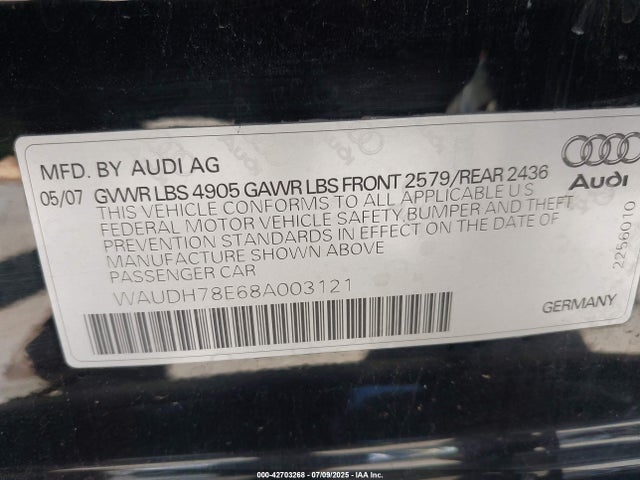2008 AUDI A4 WAUDH78E68A003121 Photo 8