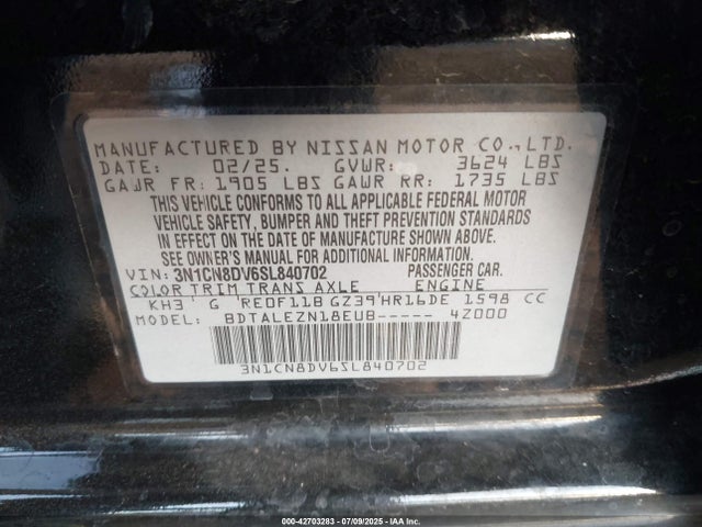 3N1CN8DV6SL840702 Nissan 2025