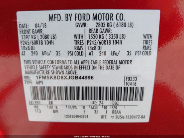 2018 FORD EXPLORER 1FM5K8D8XJGB44996 Photo 8