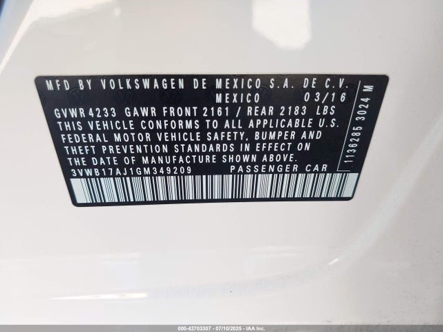 3VWB17AJ1GM349209 Volkswagen 1.8t