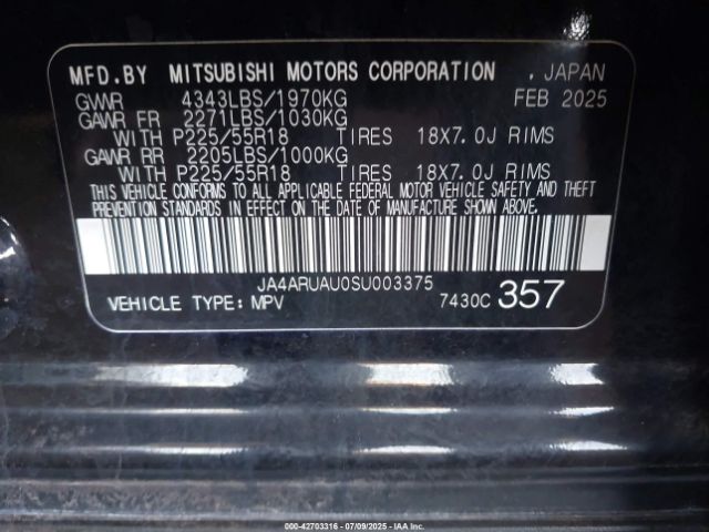 2025 MITSUBISHI OUTLANDER SPORT JA4ARUAU0SU003375 Photo 8