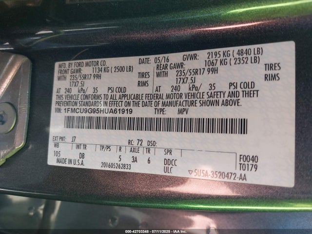 1FMCU9G95HUA61919 Ford 2017