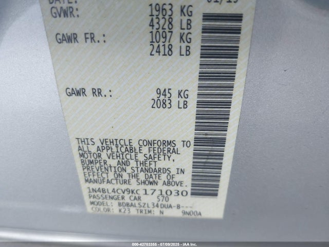 1N4BL4CV9KC171030 Nissan 2019